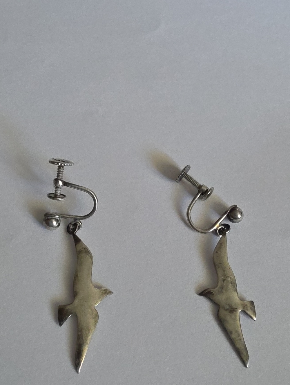 Silver Seagull Dangle Clip-On Earrings - Picture 2 of 5